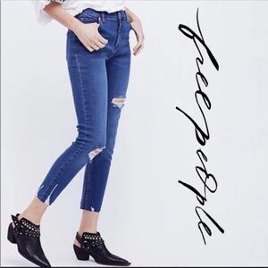 Free People Shark Bite Raw Hem Ripped Crop Skinny Jeans Distressed Size 24